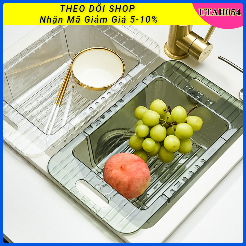 Rổ Rửa Rau Củ Quả Gác Bồn Thu Gọn - Rổ Gác Bồn Rửa Chén Hiện Đại Nhà Bếp Bằng Nhựa PET【Utah054】