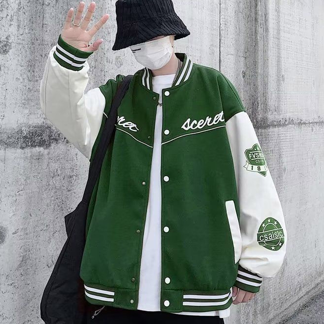 Áo Khoác Bóng Chày Lót Lông Cừu Dày Dặn Thêu Chữ Thời Trang Cho Nam