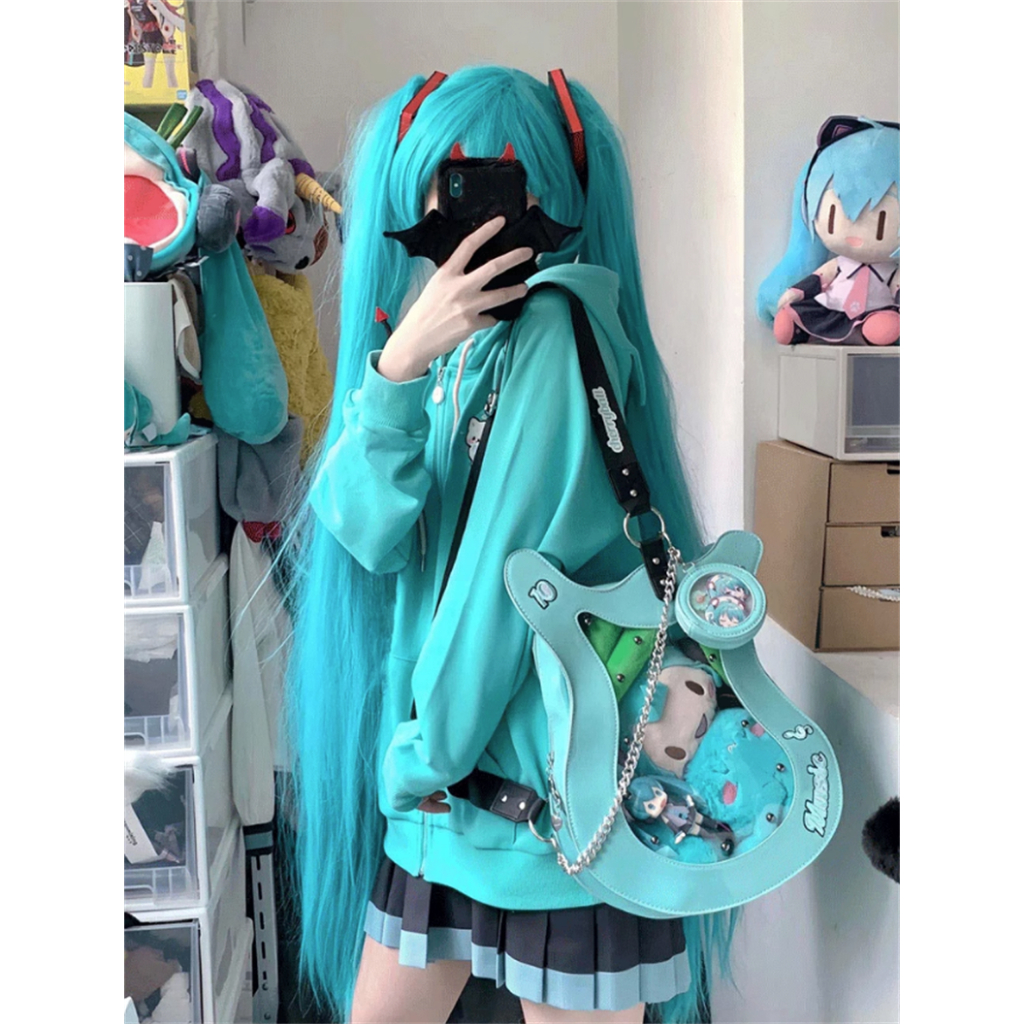 Áo Khoác cardigan có nón Hatsune Miku Áo Hoodie Dáng Rộng Thêu Hình Mèo Dễ Thương Thời Trang Mùa Thu Cho Nữ oversize