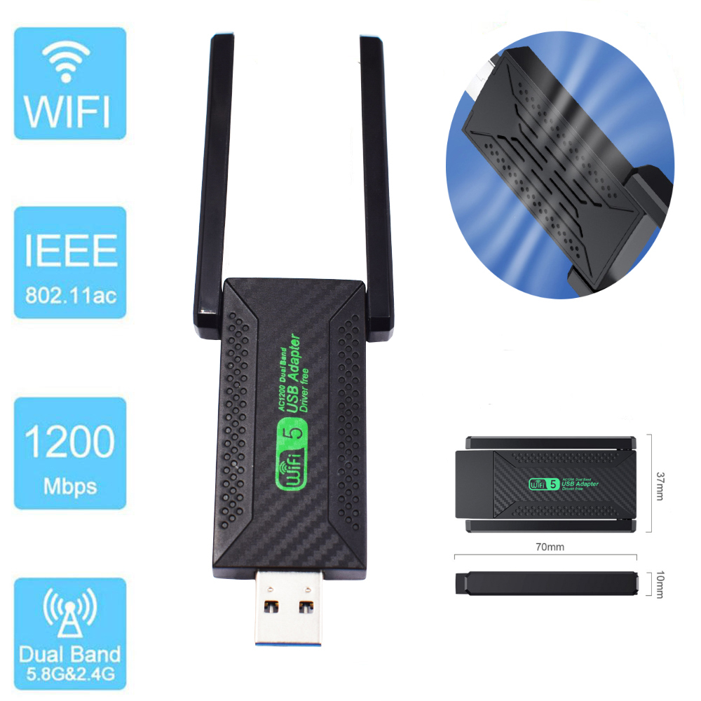 Thẻ Mạng Không Dây usb 3.0 wifi 2.4g 5ghz 1200mbps Có Ăng Ten Cho Máy Tính