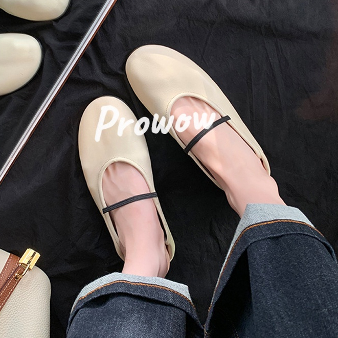 Prowow❤Giày Búp Bê Da Mềm Đế Bằng Thời Trang Cho Nữ