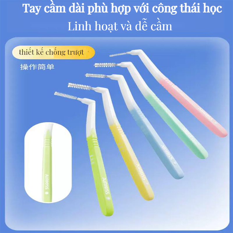AIRKISS Bộ 10 bàn chải kẽ răng mềm chỉnh nha hình chữ L 0.4mm-1.0mm