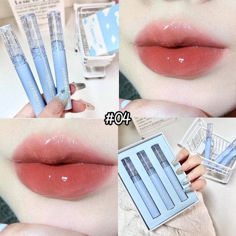 Cappuvini 3PCS/Set Son Bóng Lấp Lánh Nuôi Dưỡng Môi Lâu Trôi Trọng Lượng