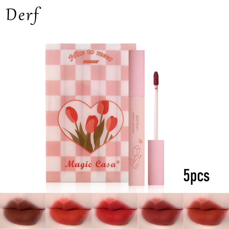Derf Bộ 5 Son Môi 5 Màu Lì Ngọt Ngào Chống Thấm Nước Không Dính Cốc Lâu Trôi