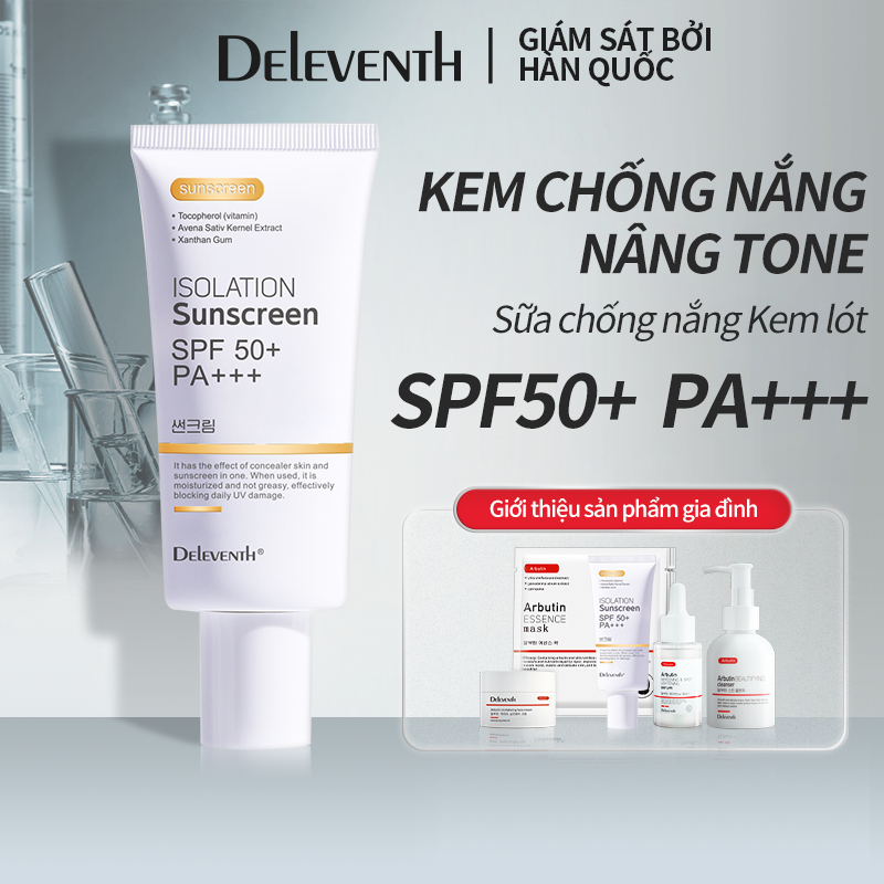 DELEVENTH Kem chống nắng vật lý SPF 50+ PA+++tươi mát và thoáng khí làm trắng da 50g