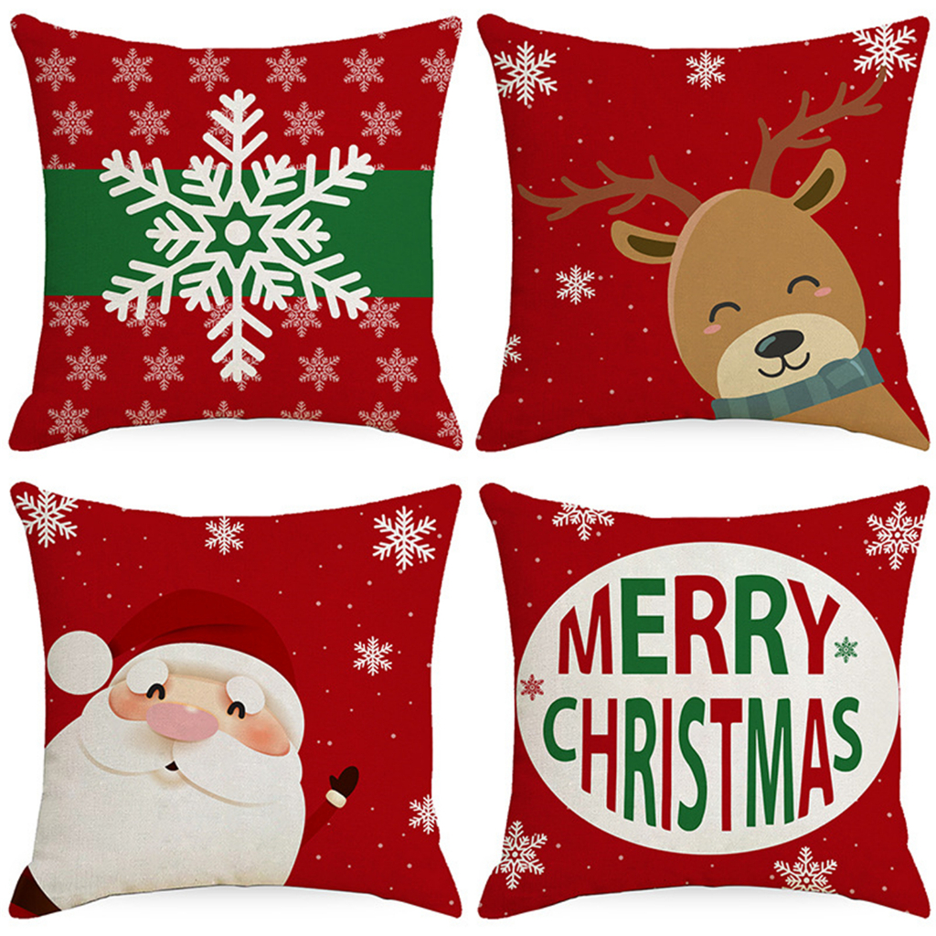 Vỏ Gối Vuông Vải Lanh cotton In Hình Ông Già Noel Trang Trí Nhà Cửa Kích Thước 70X70,60X60,50X50,45X45,40X40