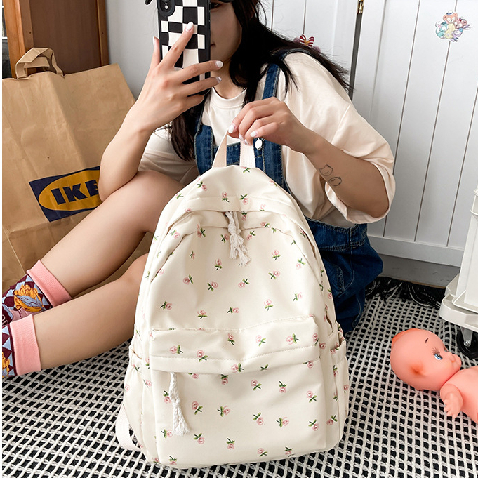 CHIC JOY Ba Lô Học Sinh Phong Cách Harajuku Nhật Bản Harajuku Nhật Bản Họa Tiết Hoa Nhỏ Đơn Giản Tươi Tắn