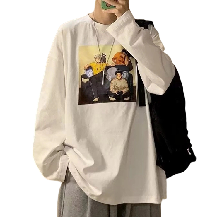 Esea Áo Thun Tay Dài Cổ Tròn Dáng Rộng In Họa Tiết anime Thời Trang Cho Nam Và Nữ