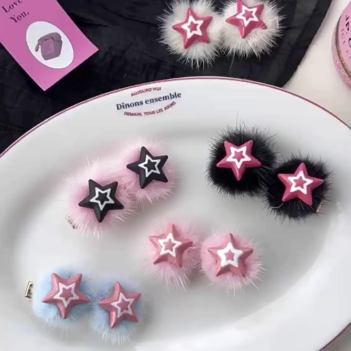 Kẹp Tóc Hình Ngôi Sao Bằng Lông Nhung Thời Trang Hàn Quốc Dành Cho Nữ y2k