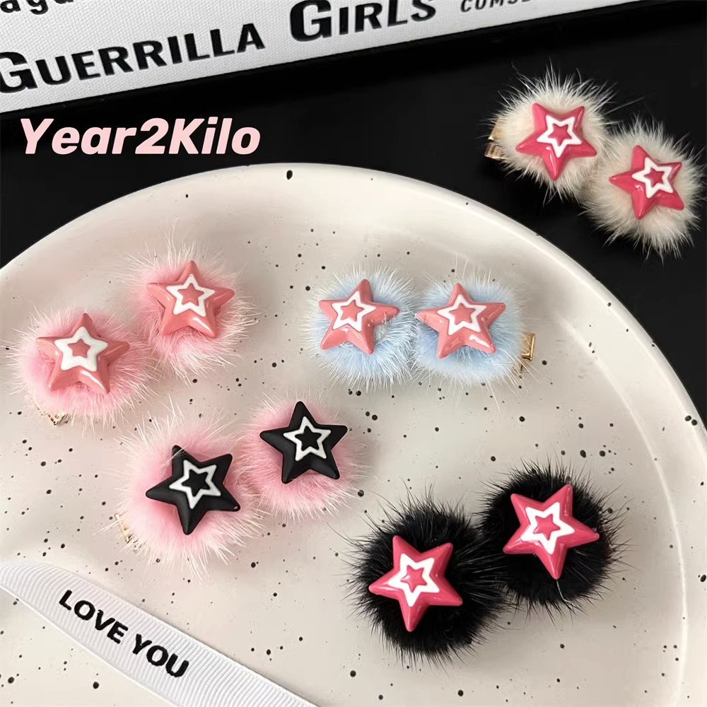 Kẹp Tóc Hình Ngôi Sao Bằng Lông Nhung Thời Trang Hàn Quốc Dành Cho Nữ y2k
