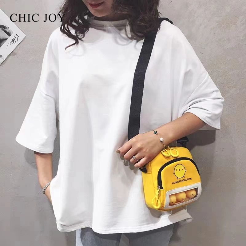 CHIC JOY 1 Túi Đeo Chéo Vải Canvas Hình Vịt Con Dễ Thương