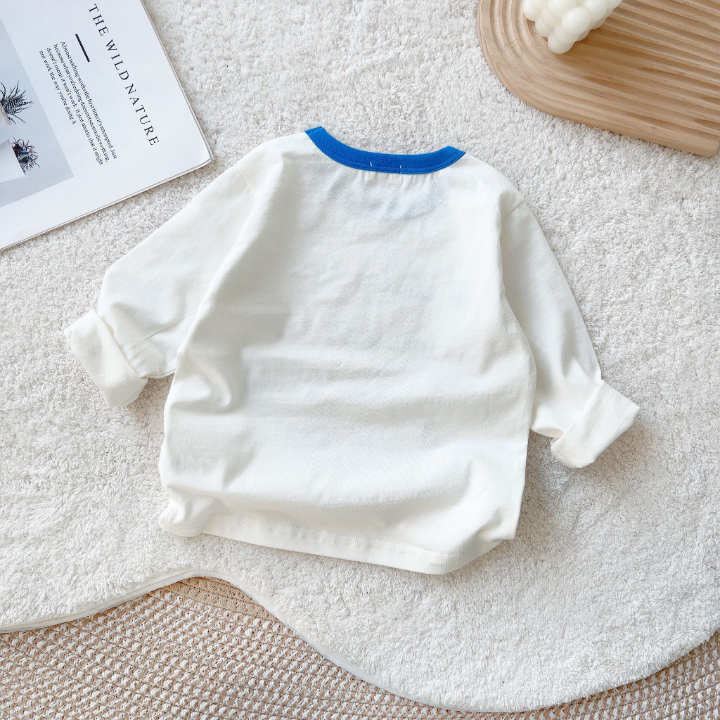 Áo thun cotton dài tay in họa tiết ô tô hoạt hình dễ thương dành cho trẻ em