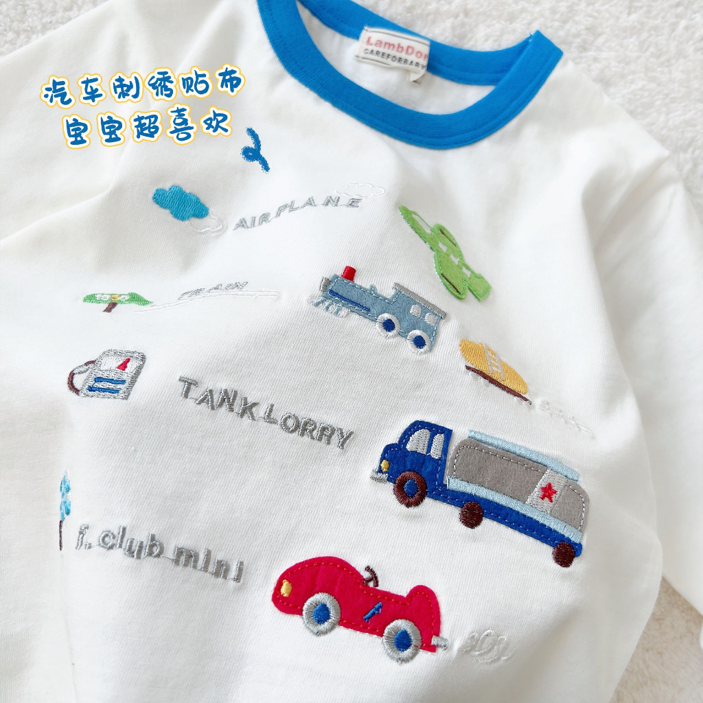 Áo thun cotton dài tay in họa tiết ô tô hoạt hình dễ thương dành cho trẻ em