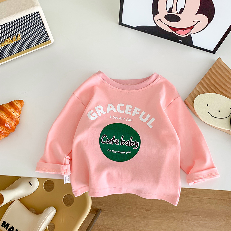 Áo thun dài tay sọc in hình thời trang dễ thương mới mùa thu