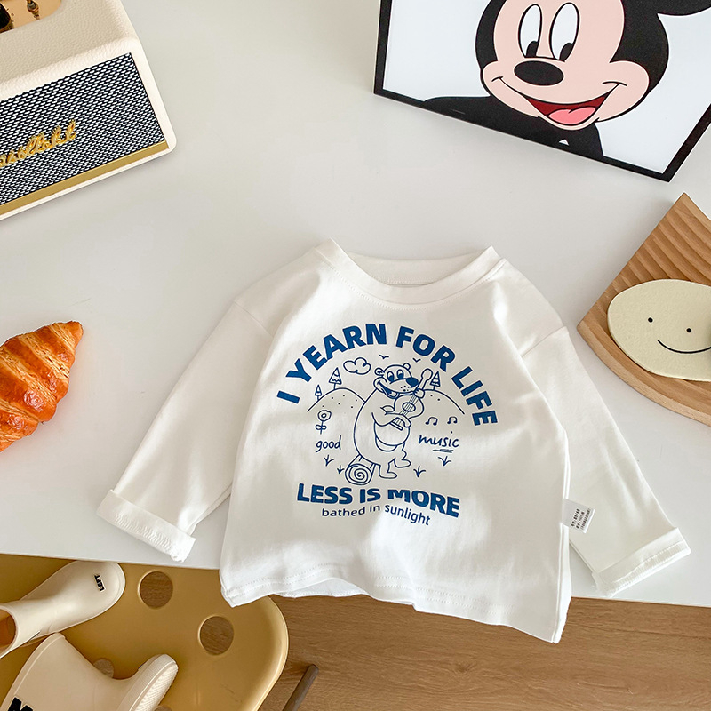 Áo thun dài tay sọc in hình thời trang dễ thương mới mùa thu