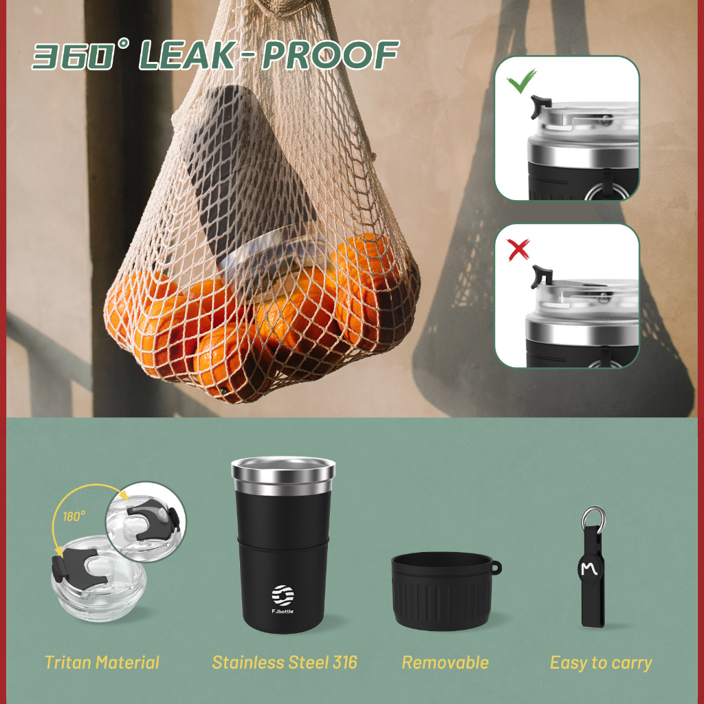 Ly cà phê FJBOTTLE Vakum 400ml bằng thép không gỉ 316 cho văn phòng
