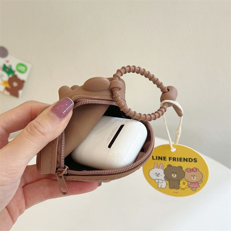 Túi Đựng Tiền Xu / Tai Nghe Hình Tròn mini Bằng Silicon Hình Gấu Nâu Dễ Thương Cho Bé