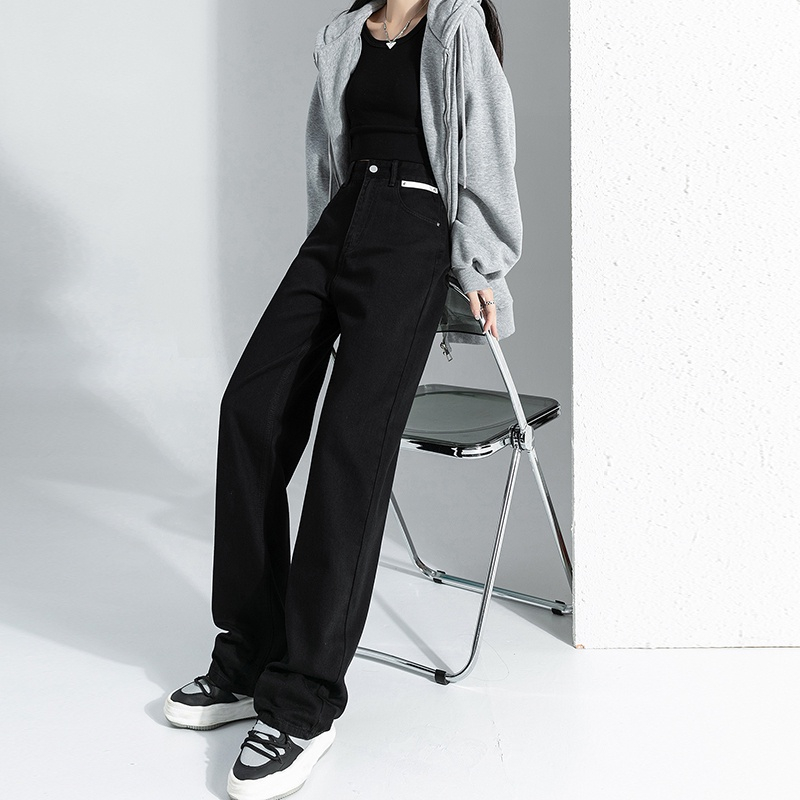 ZHELIHANGFEI Quần jean lưng cao ống rộng thời trang Hàn Quốc dành cho nữ