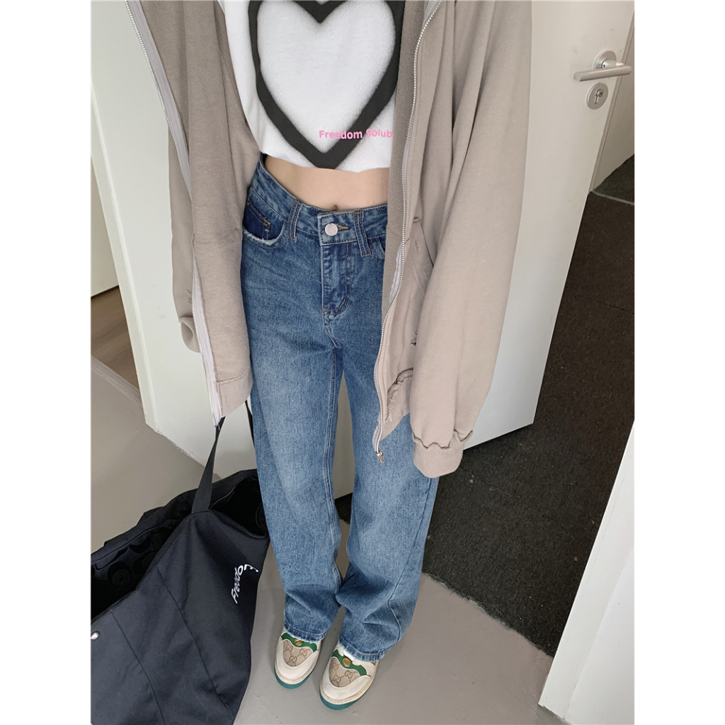 Quần jeans Nữ Lưng Cao Dáng Rộng Thời Trang Phong Cách Hàn Quốc