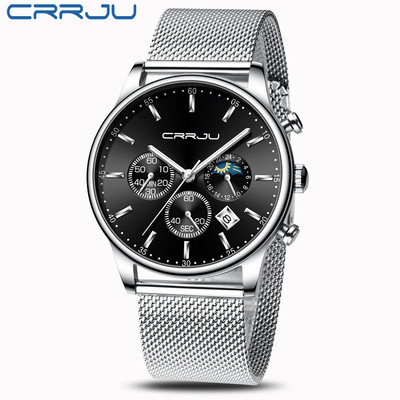 Crrju Đồng Hồ quartz Chạy Kim Đa Năng Chống Thấm Nước Chất Liệu Thép Không Gỉ 2266 x