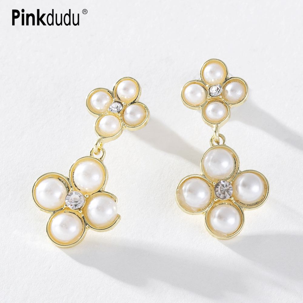 Bông Tai Mạ Bạc 925 Hình Hoa Bốn Lá Đính Ngọc Trai Phong Cách Hàn Quốc Thời Trang Cho Nữ PD1372