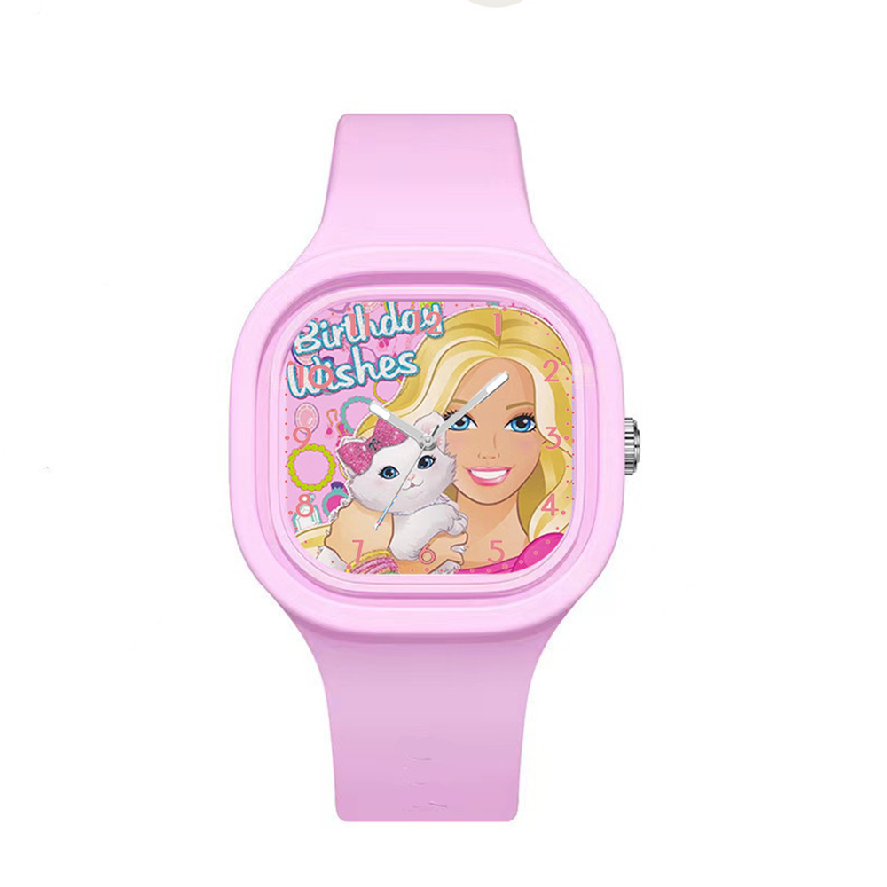 Hoạt Hình Đồng Hồ Đeo Tay Dây Silicon Màu Hồng Họa Tiết Công Chúa barbie Dành Cho Nam Và Nữ