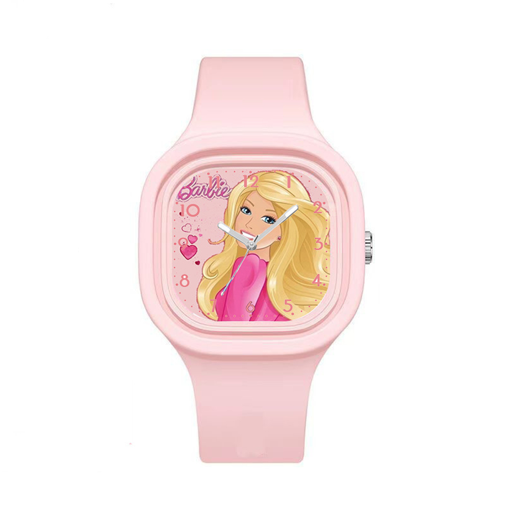 Hoạt Hình Đồng Hồ Đeo Tay Dây Silicon Màu Hồng Họa Tiết Công Chúa barbie Dành Cho Nam Và Nữ