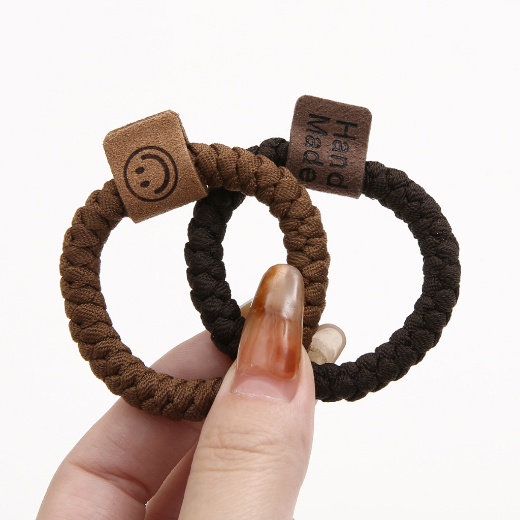 Set 5 Dây Thun Cao Su Buộc Tóc Mặt Cười 5cm Màu Đen