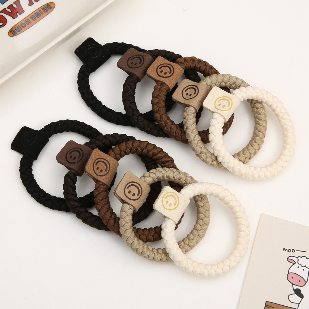 Set 5 Dây Thun Cao Su Buộc Tóc Mặt Cười 5cm Màu Đen