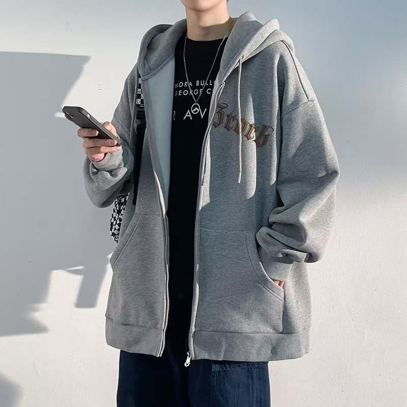 Áo Khoác Hoodie Có Khóa Kéo Dáng Rộng Phong Cách Đường Phố Mỹ Thời Trang Xuân Thu Cho Nam