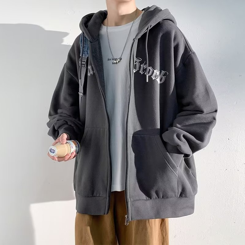 Áo Khoác Hoodie Có Khóa Kéo Dáng Rộng Phong Cách Đường Phố Mỹ Thời Trang Xuân Thu Cho Nam
