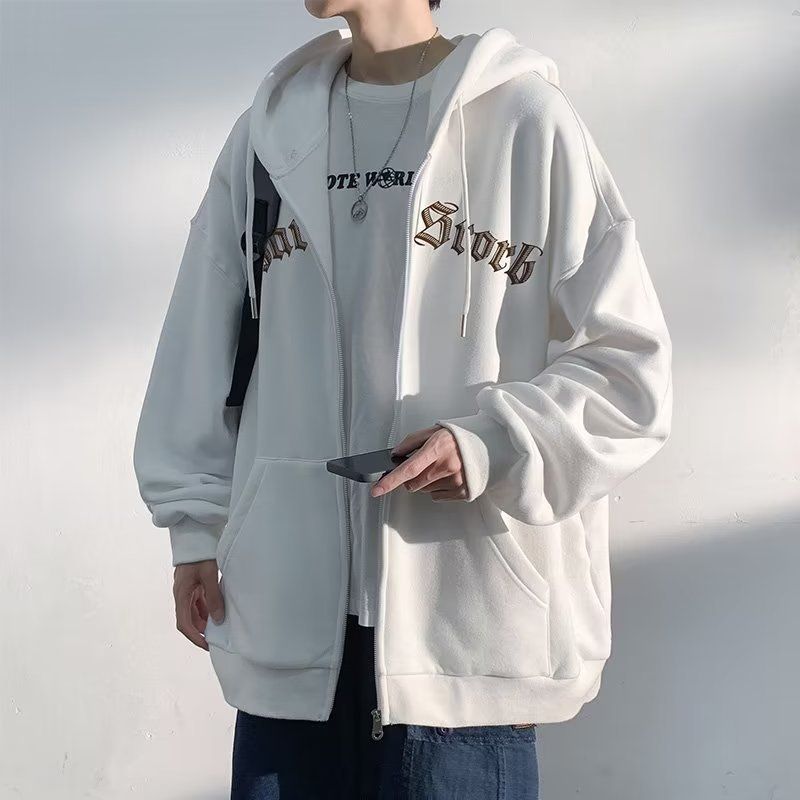 Áo Khoác Hoodie Có Khóa Kéo Dáng Rộng Phong Cách Đường Phố Mỹ Thời Trang Xuân Thu Cho Nam
