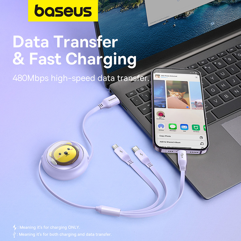 Baseus Cáp Sạc Nhanh / Truyền Dữ Liệu 3 Trong 1 Cổng usb Sang m + l + c 3.5a