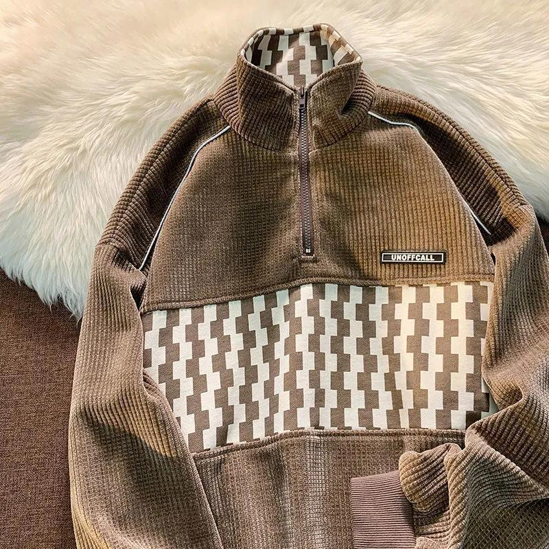 XIN LAN YA SHE Áo sweater Cổ polo Dáng Dài Phối Khóa Kéo Cá Tính