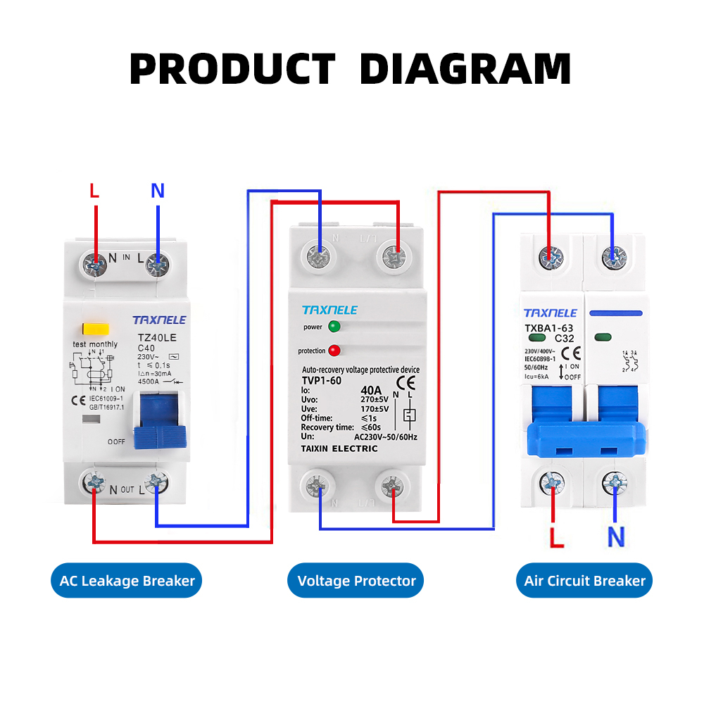 Rơ Le Bảo Vệ Điện Áp 230V AC 40A 63A Din