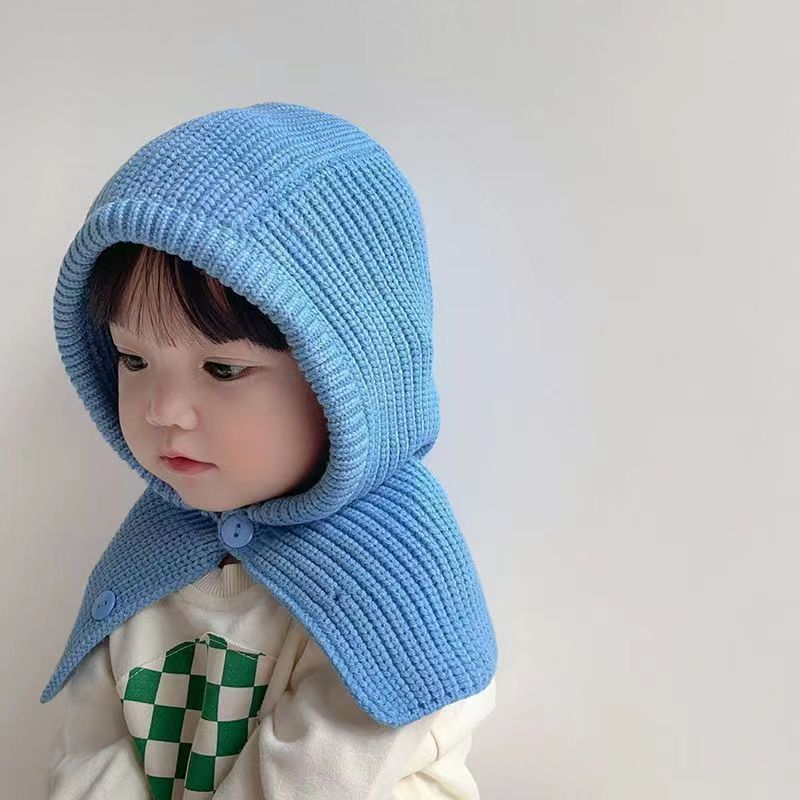 Mũ Len Kèm Khăn Choàng Cổ Màu Trơn Giữ Ấm Tai Thời Trang Hàn Quốc Cho Bé Trai Và Gái