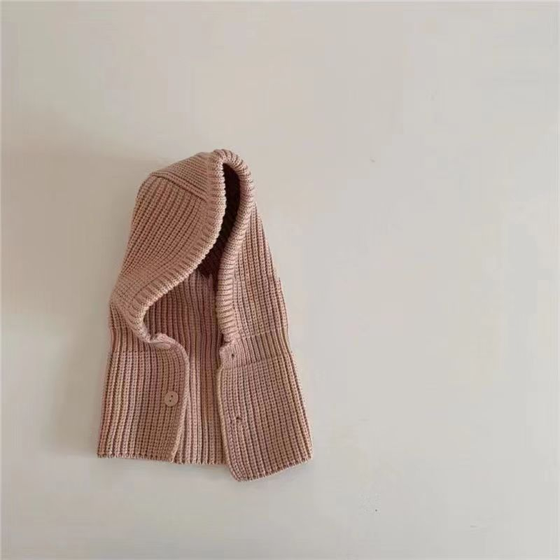Mũ Len Kèm Khăn Choàng Cổ Màu Trơn Giữ Ấm Tai Thời Trang Hàn Quốc Cho Bé Trai Và Gái