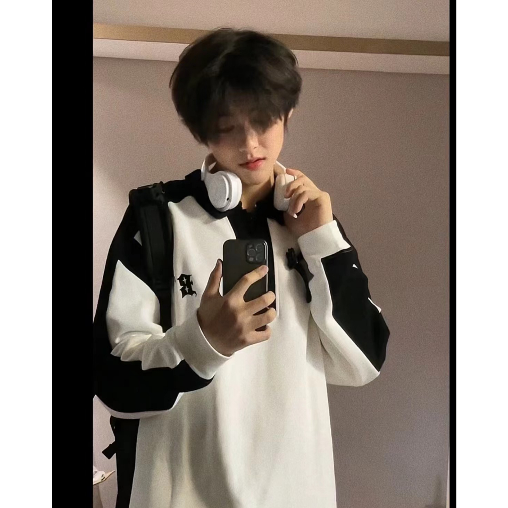 Áo sweater POLO Dáng Rộng Phối Màu Tương Phản Kiểu Đường Phố Mỹ Thời Trang Cho Nam