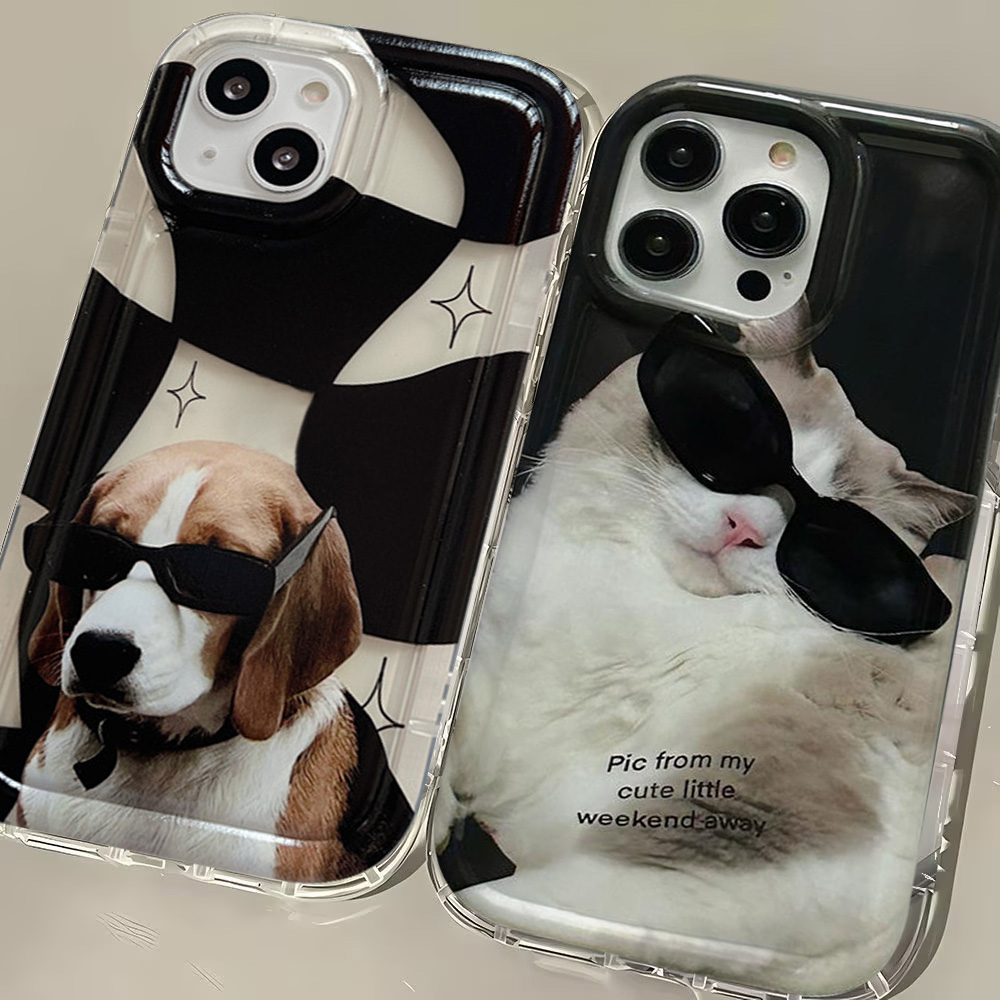 Ốp Điện Thoại Hình Chó Mèo Đeo Kính Râm Chống Sốc Cho iPhone 11 12 13 14 Pro MAX 7 8 6S 6 Plus XR X XS MAX