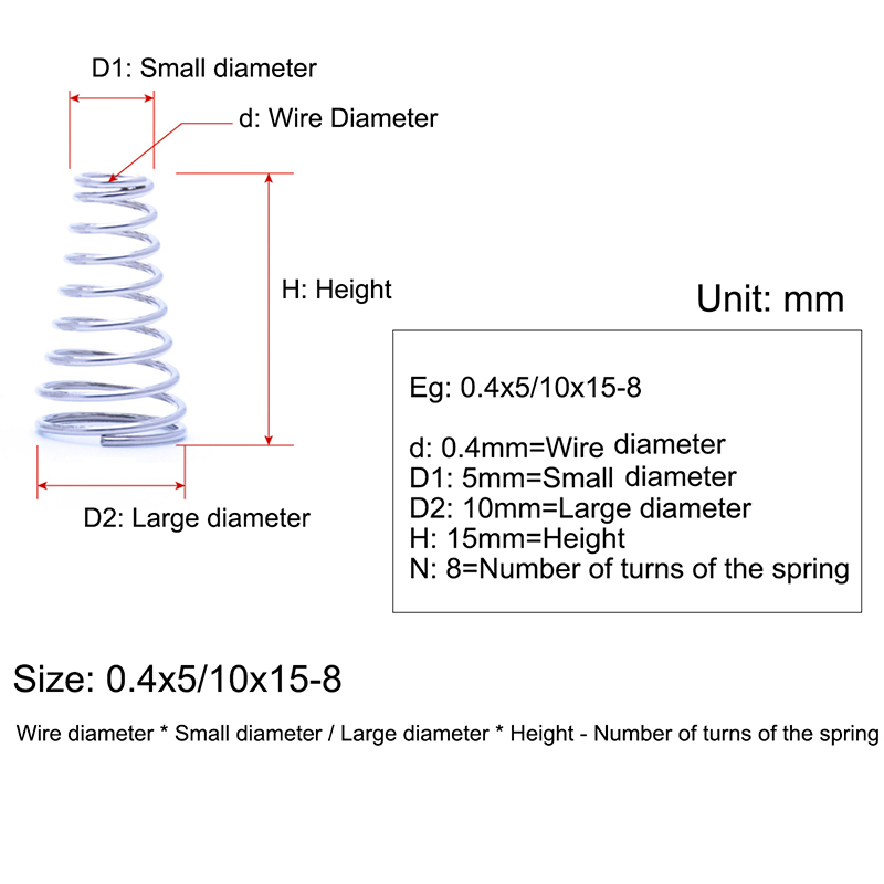 Lò Xo Nén Bằng Thép Không Gỉ 304 1.0mm ~ 2.0mm 1 Cái