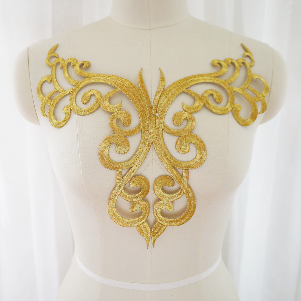 Miếng Dán Ủi Trang Trí Quần Áo Thêu Hình Hoa baroque Màu Vàng / Bạc diy