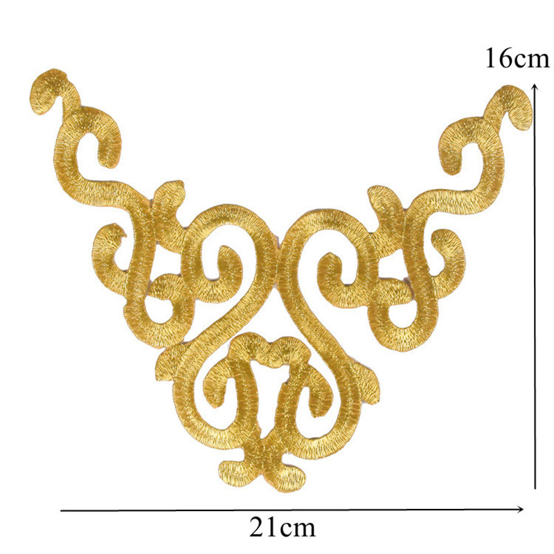 Miếng Dán Ủi Trang Trí Quần Áo Thêu Hình Hoa baroque Màu Vàng / Bạc diy