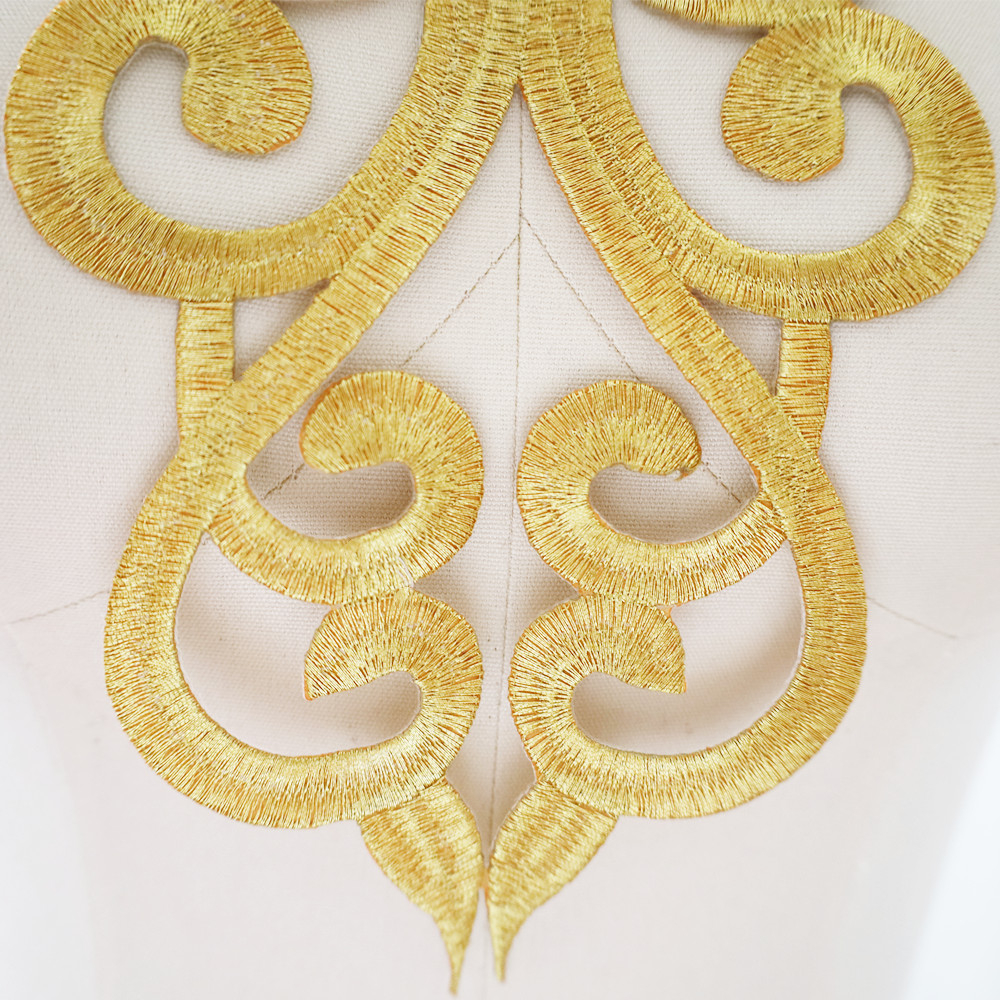 Miếng Dán Ủi Trang Trí Quần Áo Thêu Hình Hoa baroque Màu Vàng / Bạc diy