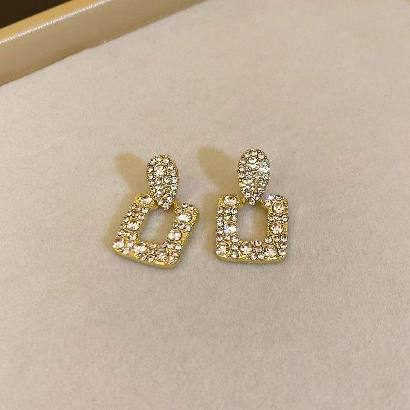 Bông Tai Mạ Bạc Hình Vuông Phong Cách retro Pháp