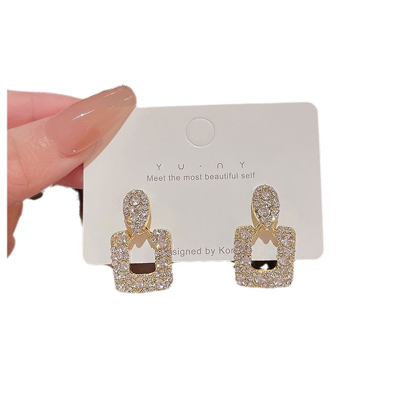 Bông Tai Mạ Bạc Hình Vuông Phong Cách retro Pháp