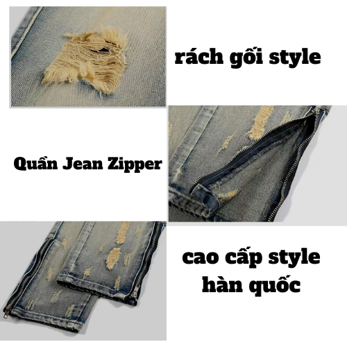 Mua Quần Jean Nam Rách Ống Rộng Cạp Cao Có Khóa Zip , Quần Bò Nam Rêu ...