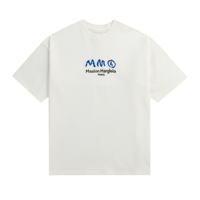 Áo Thun cotton 380g Cổ Tròn Ngắn Tay Thêu Chữ mm6 Phong Cách Đường Phố Mới