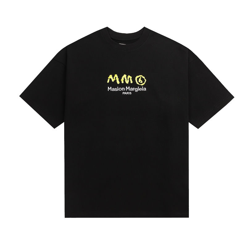 Áo Thun cotton 380g Cổ Tròn Ngắn Tay Thêu Chữ mm6 Phong Cách Đường Phố Mới