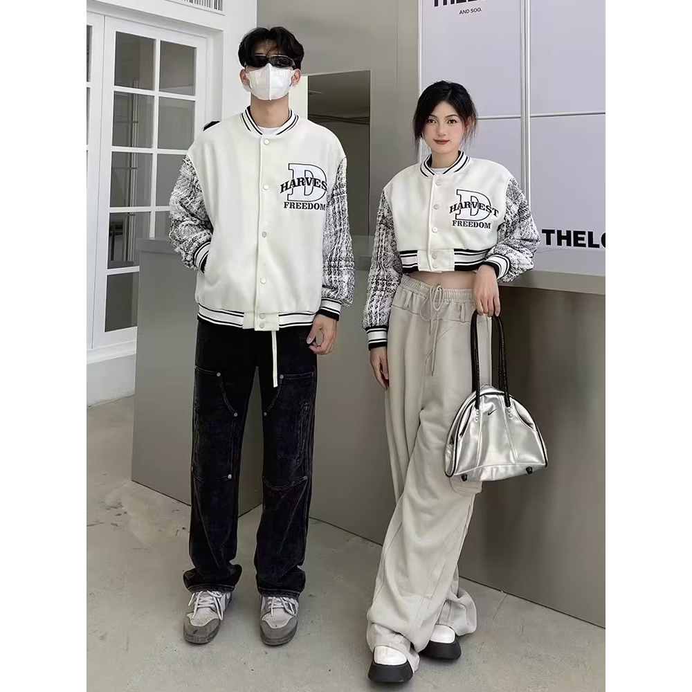 Áo khoác bóng chày nam nữ trang phục cặp đôi đơn giản unisex Mỹ retro thời trang embroidery phong cách đường phố áo khoác baseball jacket đôi