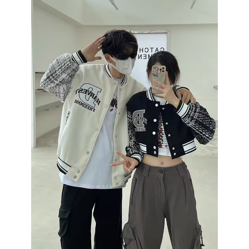 Áo khoác bóng chày nam nữ trang phục cặp đôi đơn giản unisex Mỹ retro thời trang embroidery phong cách đường phố áo khoác baseball jacket đôi